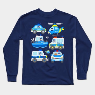 Cops with Patrol Cars Police Helicopter Boat for Kids Long Sleeve T-Shirt